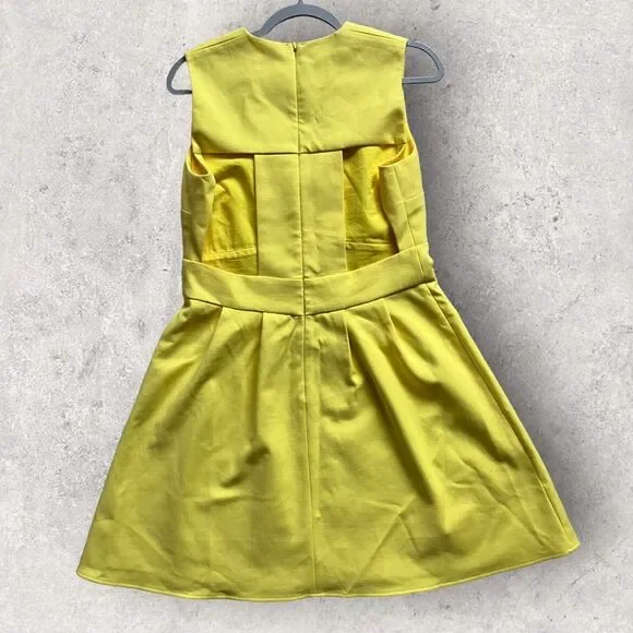 BA&SH Yellow V-Neck Wilson Fit Flare Pleated Cut-Out Back Dress Size 3 NWT - Picture 7 of 7